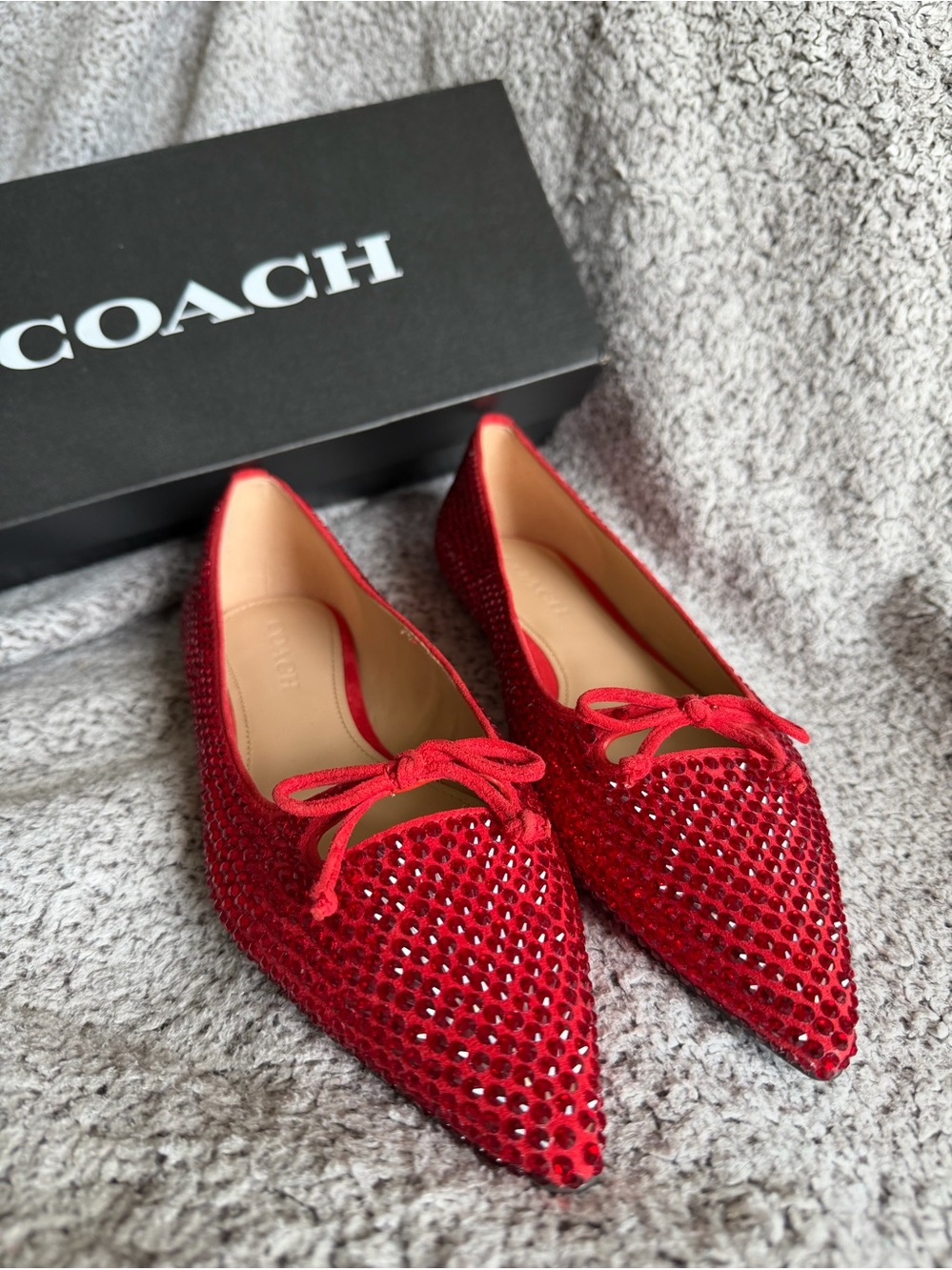 Coach Crystal Run Flat Bright Red Crystal Shoes Size 7.5 CDL36